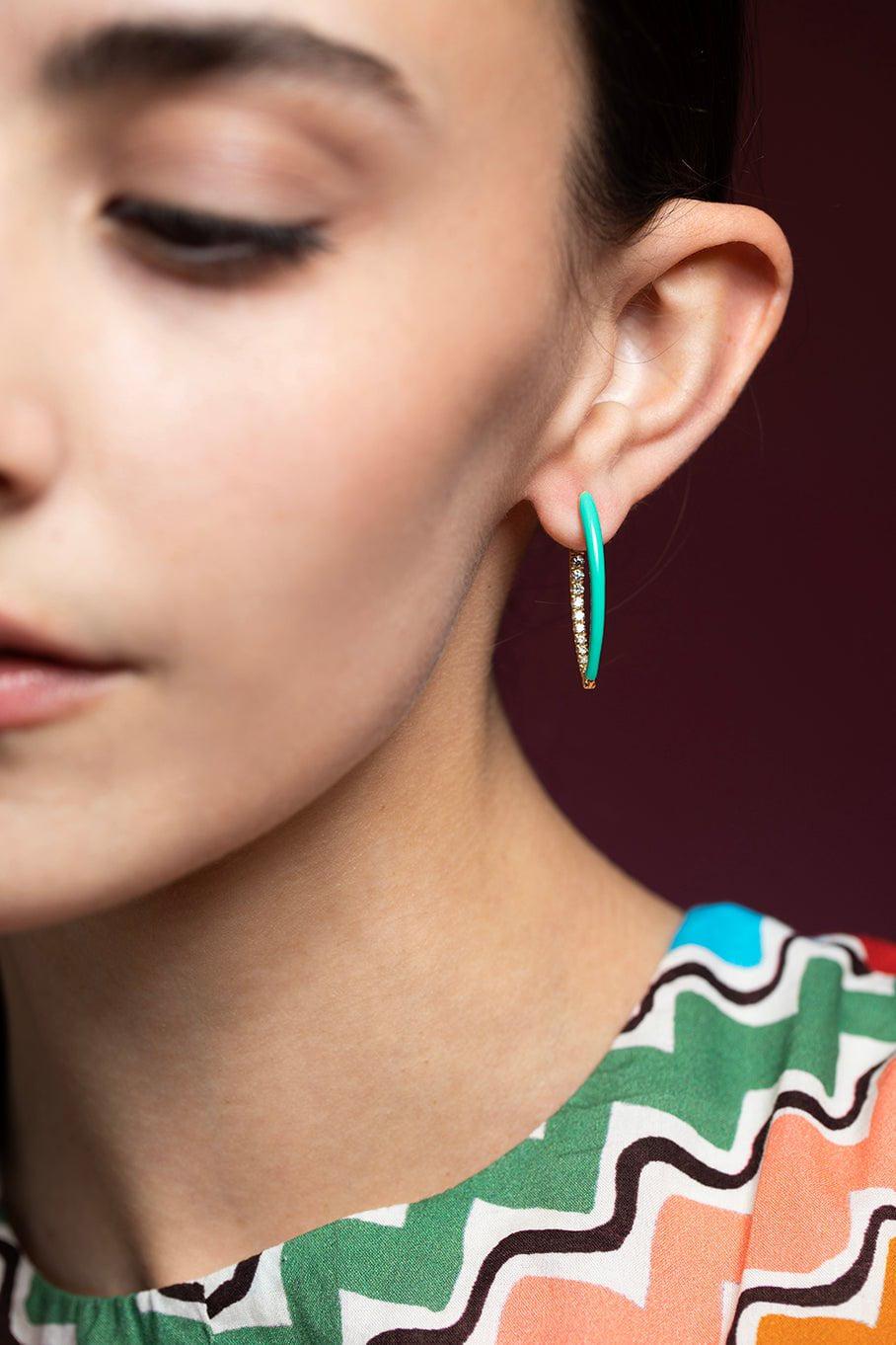MELISSA KAYE-Medium Turquoise Cristina Earrings-YELLOW GOLD