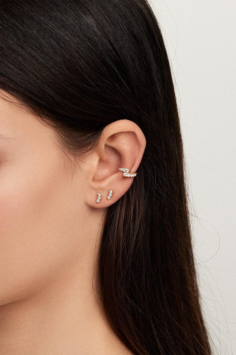 MELISSA KAYE-Mini Aria Triplet Stud Earrings - White Gold-WHITE GOLD