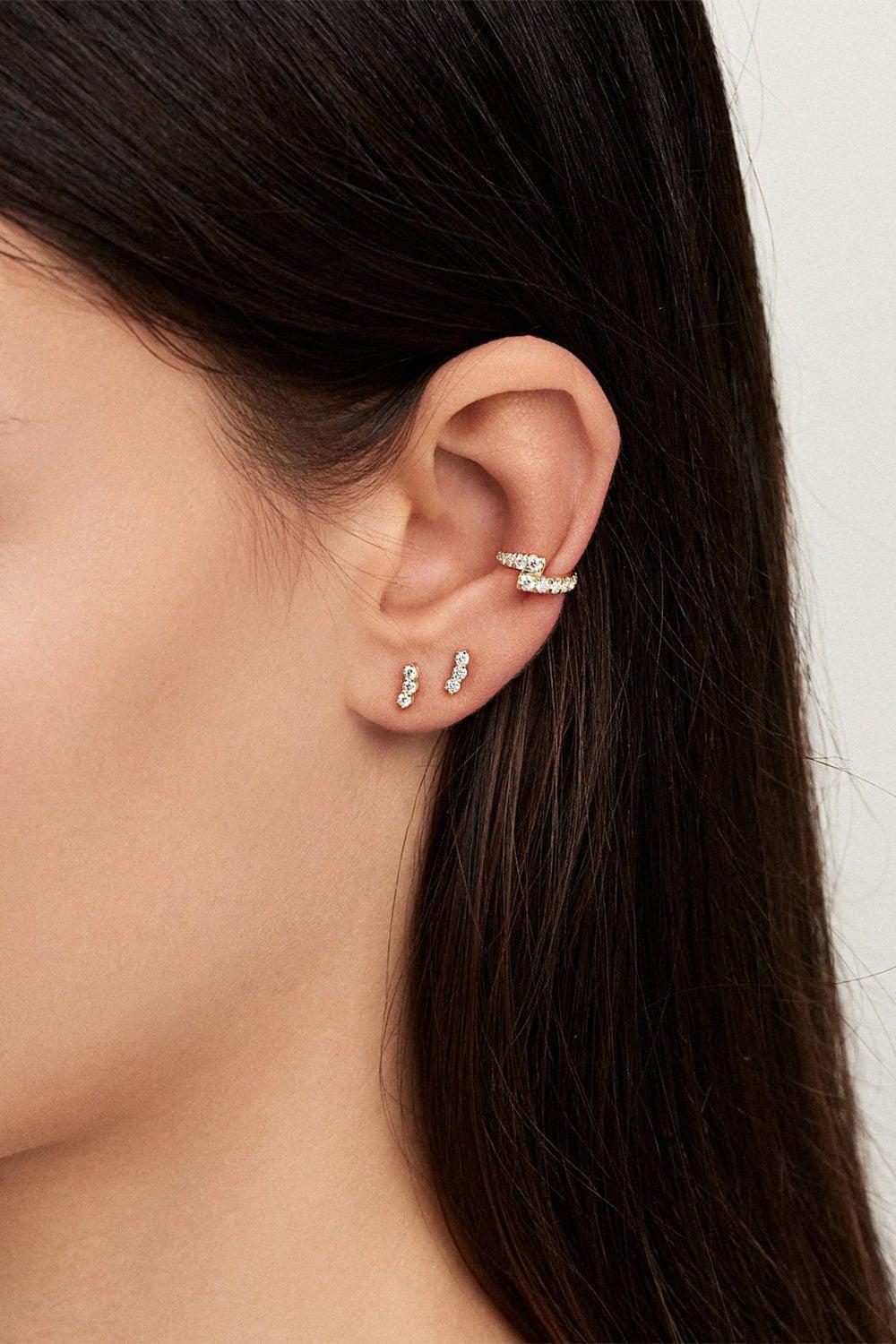 MELISSA KAYE-Mini Aria Triplet Stud Earrings - Yellow Gold-YELLOW GOLD
