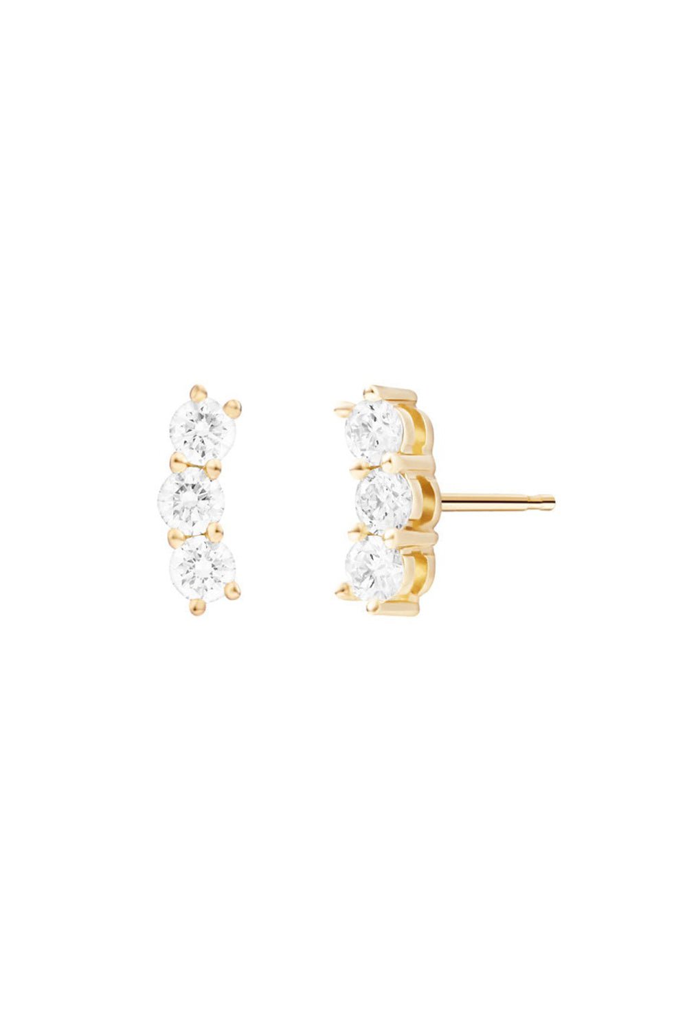 MELISSA KAYE-Mini Aria Triplet Stud Earrings - Yellow Gold-YELLOW GOLD