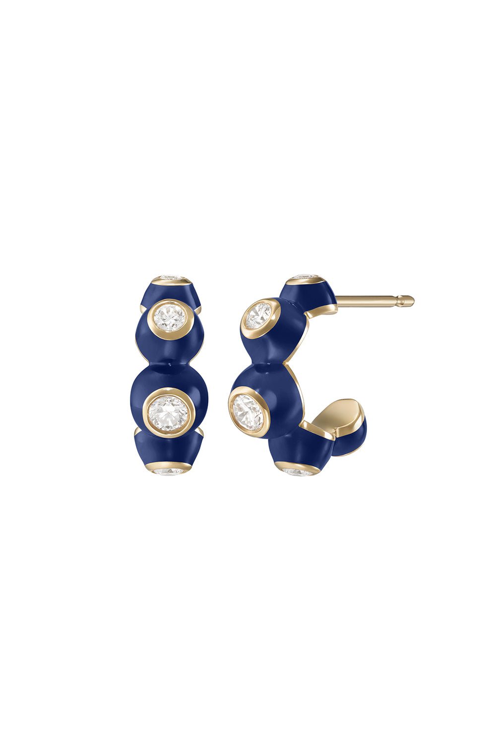 MELISSA KAYE-Navy Diamond Audrey Huggie Hoop Earrings-YELLOW GOLD
