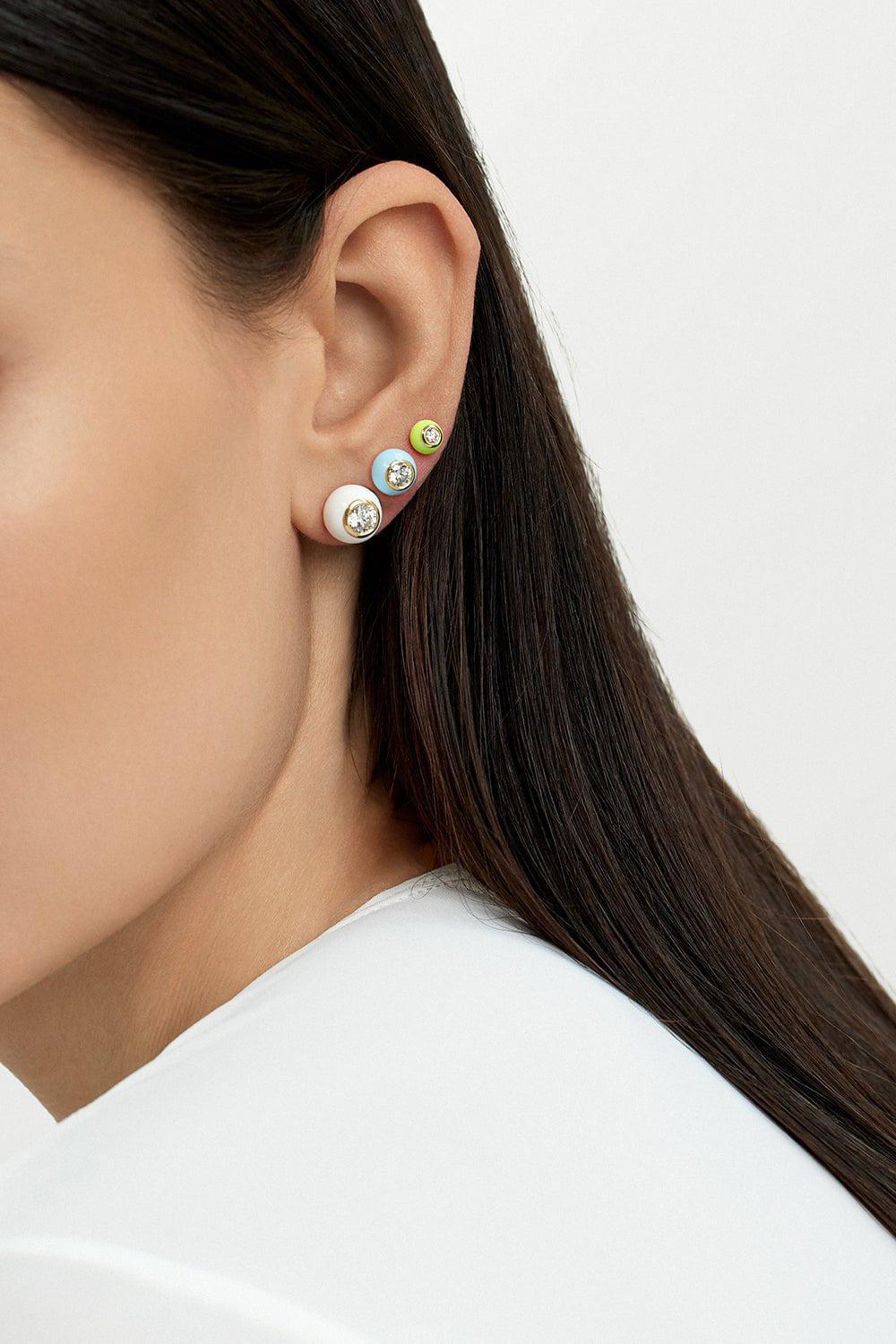 MELISSA KAYE-Small Pastel Blue Audrey Stud Earrings-YELLOW GOLD