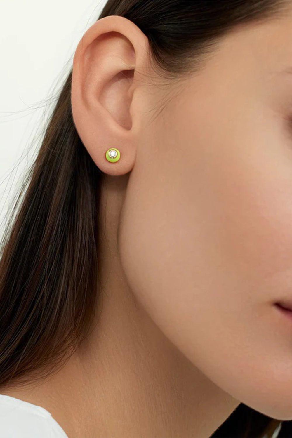 MELISSA KAYE-Small White Audrey Stud Earrings-YELLOW GOLD