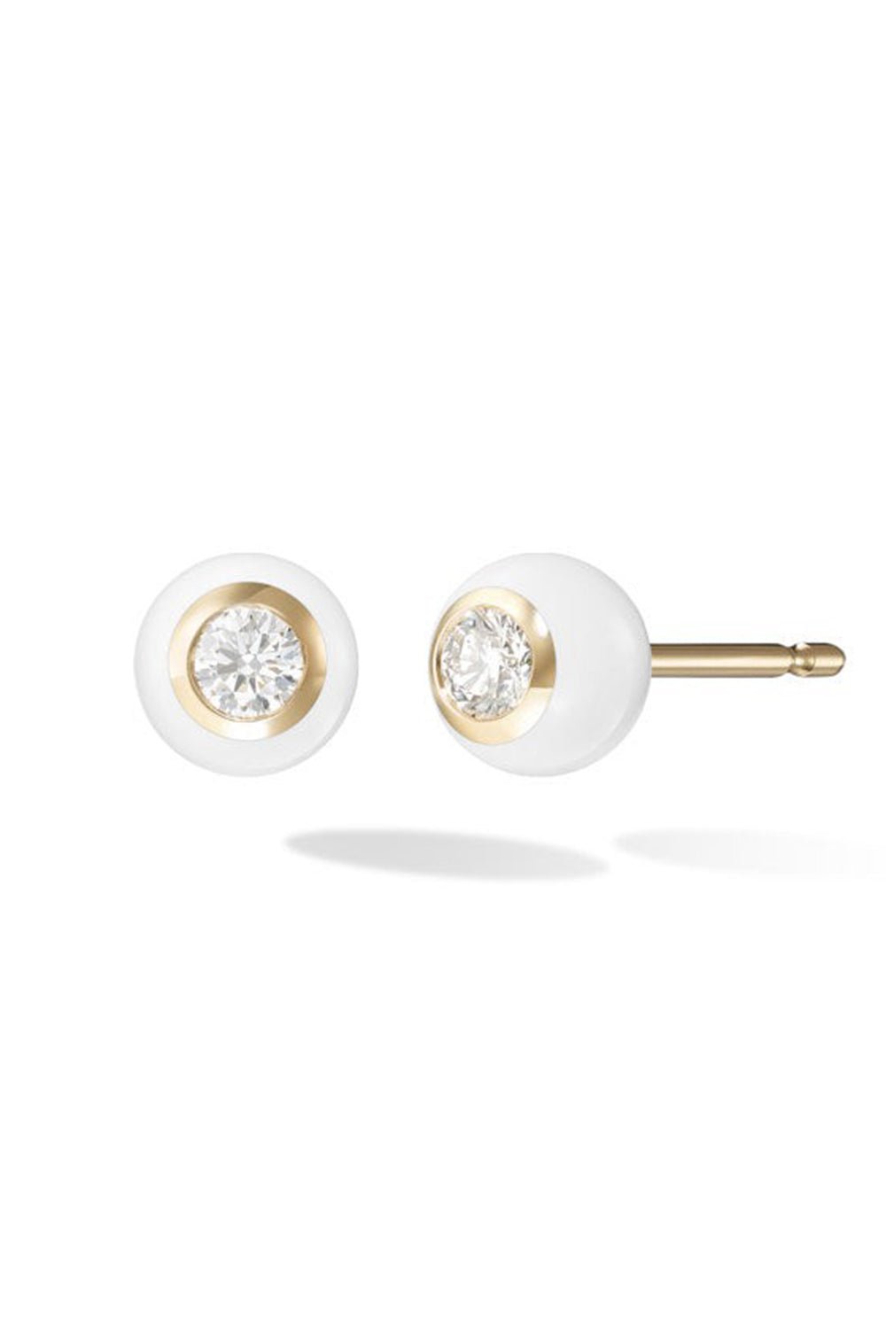 MELISSA KAYE-Small White Audrey Stud Earrings-YELLOW GOLD
