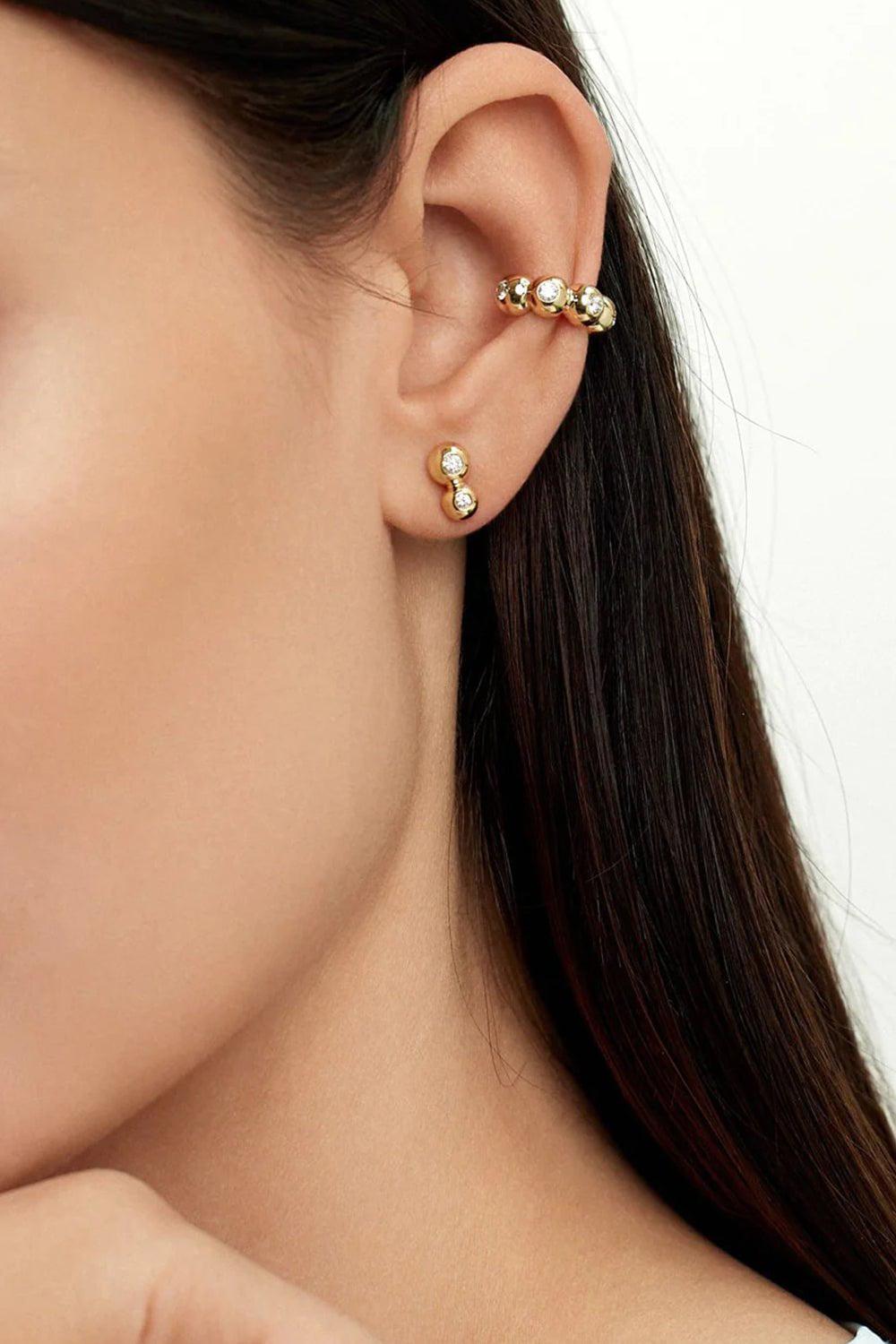 MELISSA KAYE-Small Audrey Double Stud Earrings-YELLOW GOLD