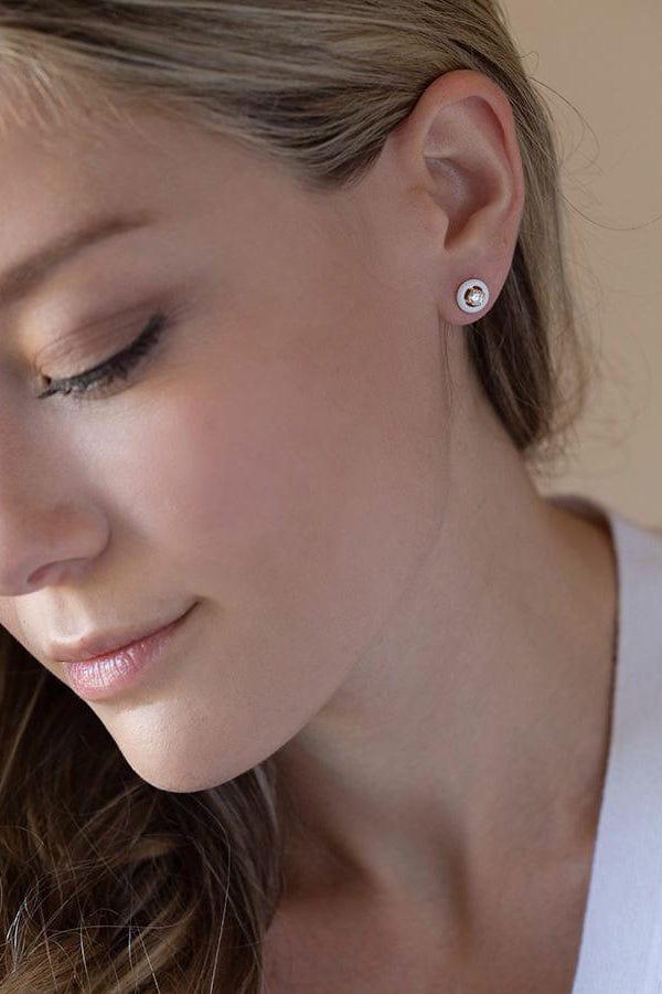 MELISSA KAYE-Sylvie White Enamel Studs-YELLOW GOLD