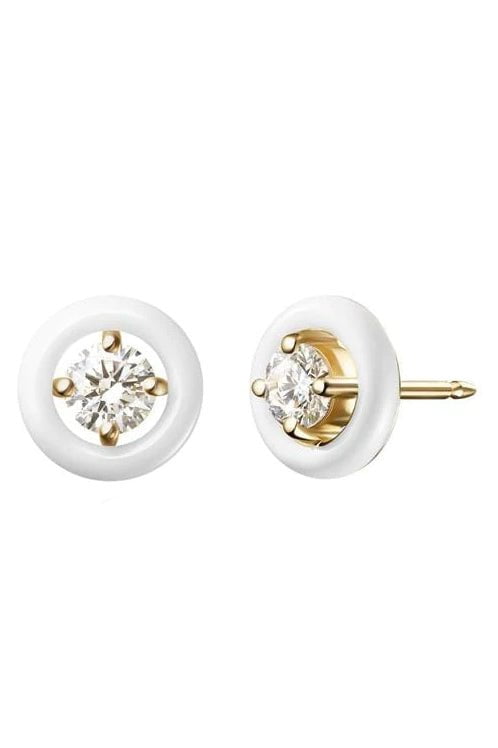 MELISSA KAYE-Sylvie White Enamel Studs-YELLOW GOLD