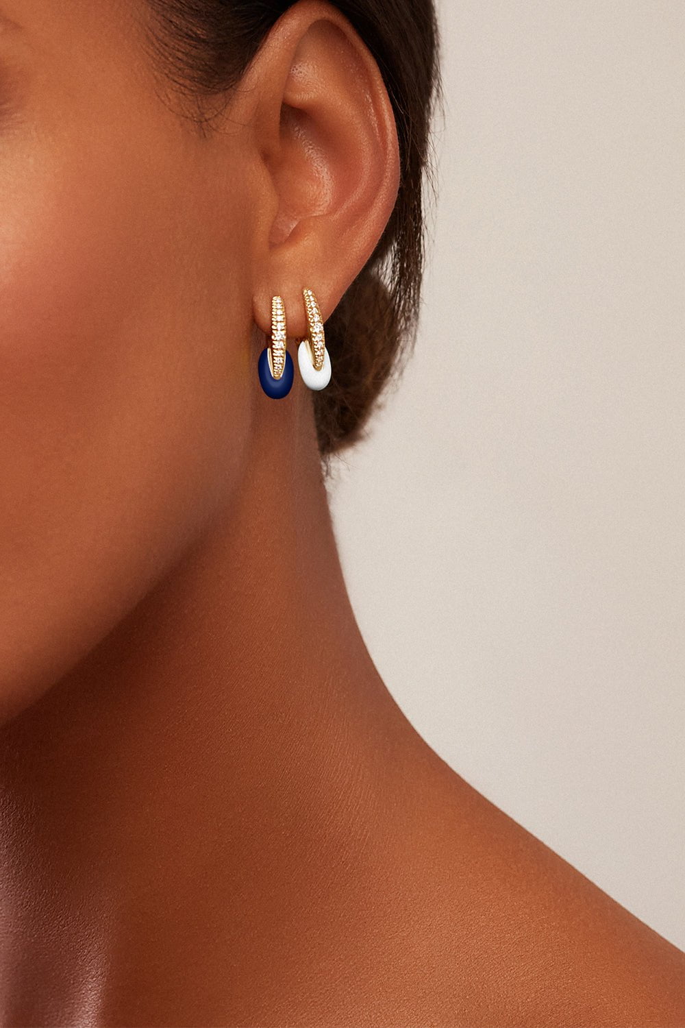 MELISSA KAYE-White Ada Huggie Hoop Earrings - Yellow Gold-YELLOW GOLD