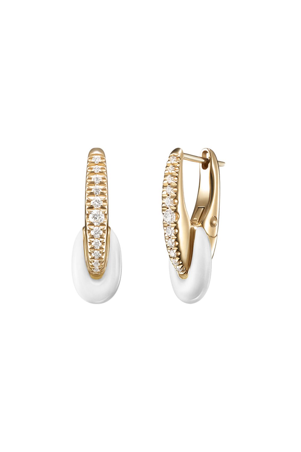 MELISSA KAYE-White Ada Huggie Hoop Earrings - Yellow Gold-YELLOW GOLD