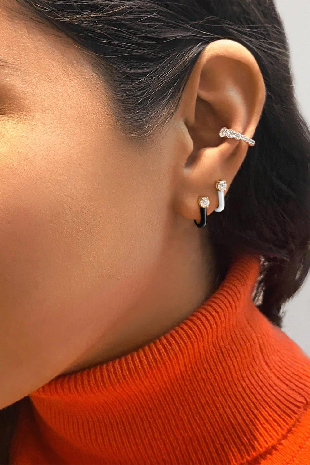 MELISSA KAYE-White Aria U Huggie Hoop Earrings-YELLOW GOLD