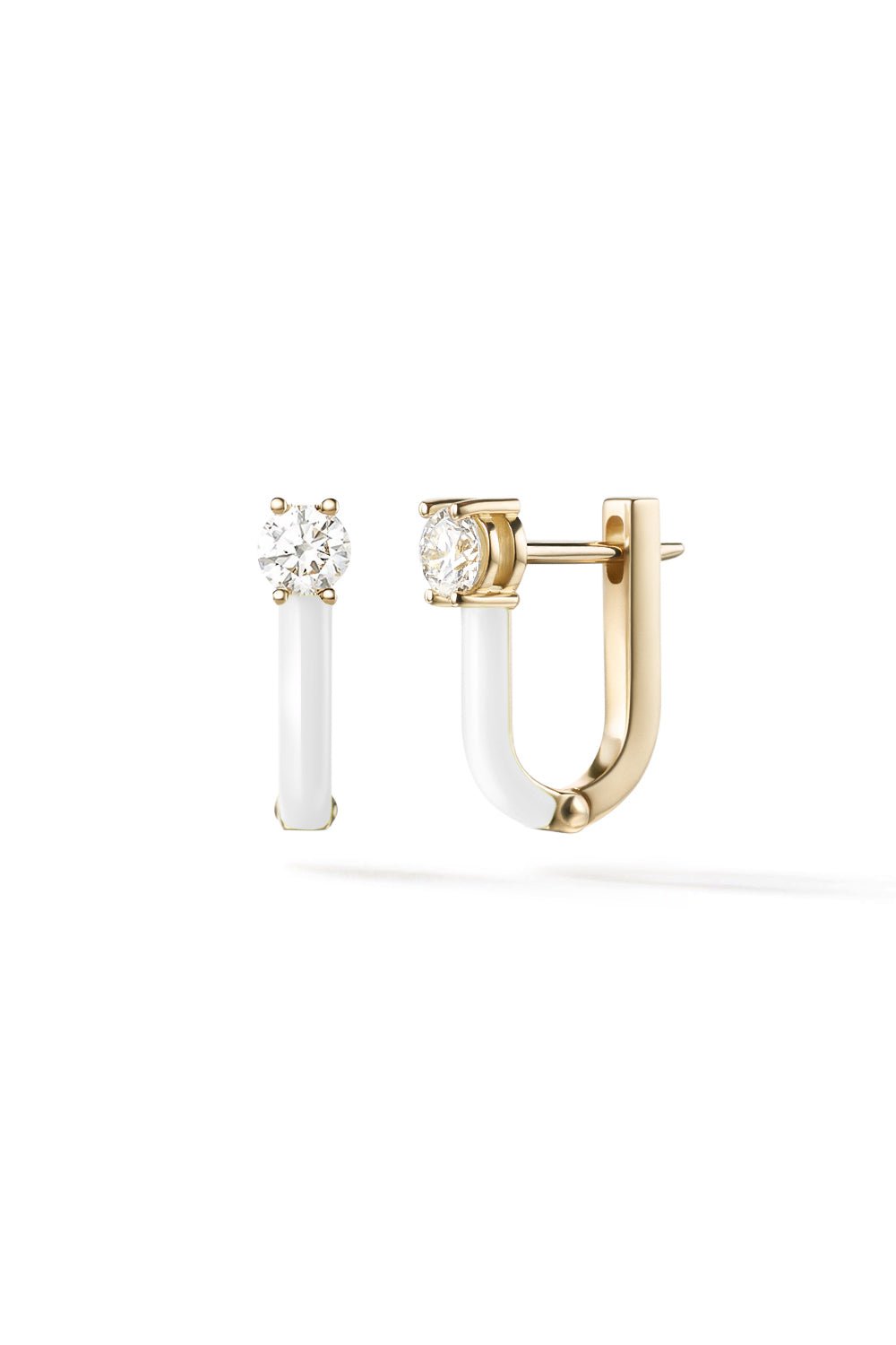 MELISSA KAYE-White Aria U Huggie Hoop Earrings-YELLOW GOLD