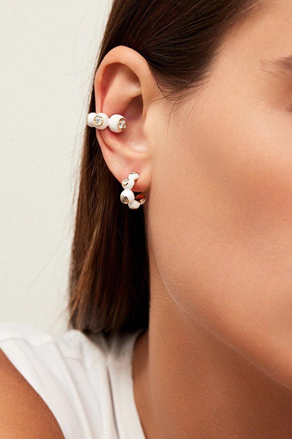 MELISSA KAYE-White Diamond Audrey Huggie Hoop Earrings-YELLOW GOLD