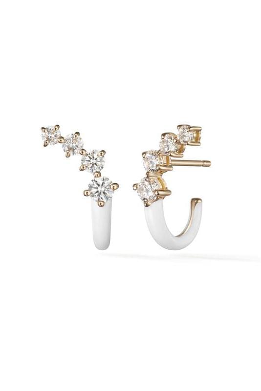 MELISSA KAYE-White Enamel Aria Dagger Huggie-YELLOW GOLD