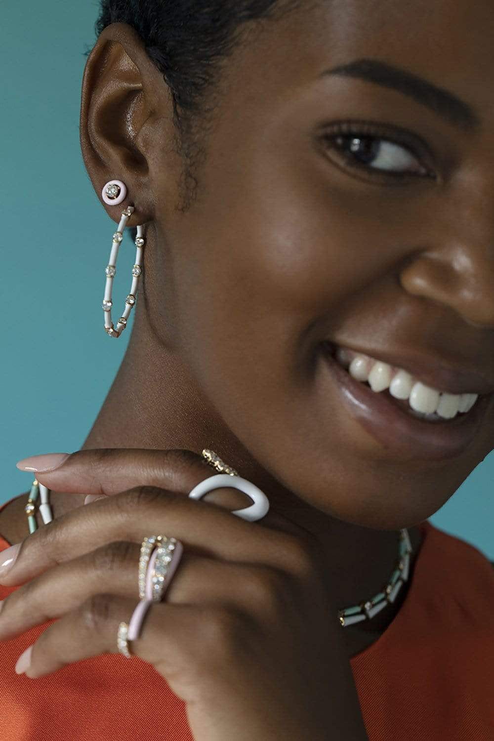 MELISSA KAYE-Zea White Enamel Hoops-YELLOW GOLD