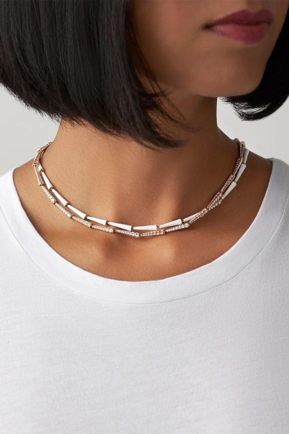 MELISSA KAYE-Lola Linked Necklace - Diamond-ROSE GOLD