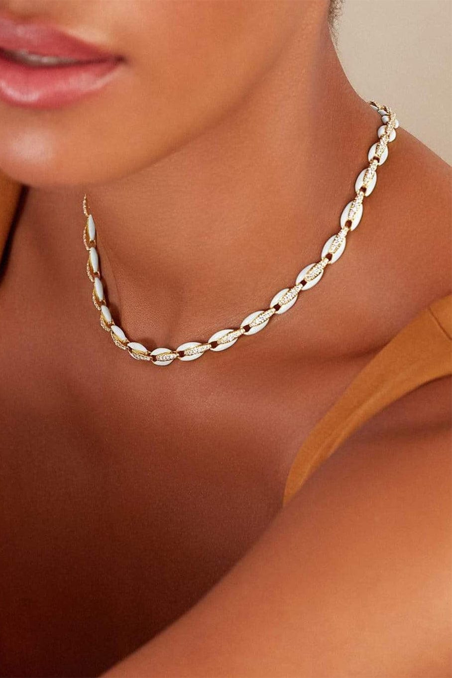 MELISSA KAYE-Ada White Enamel Necklace-YELLOW GOLD