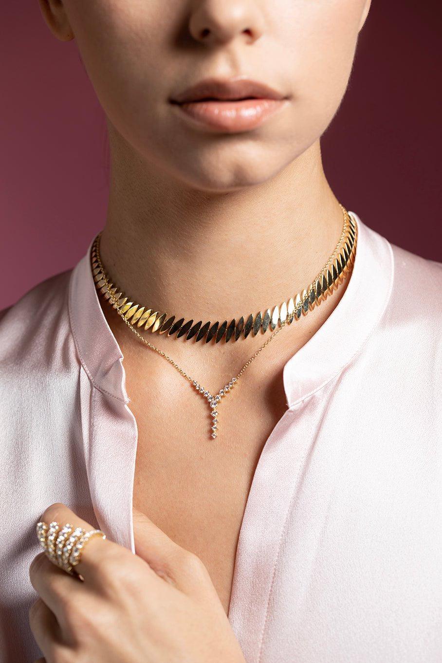 MELISSA KAYE-Aria Cascade Mini Diamond Necklace-YELLOW GOLD