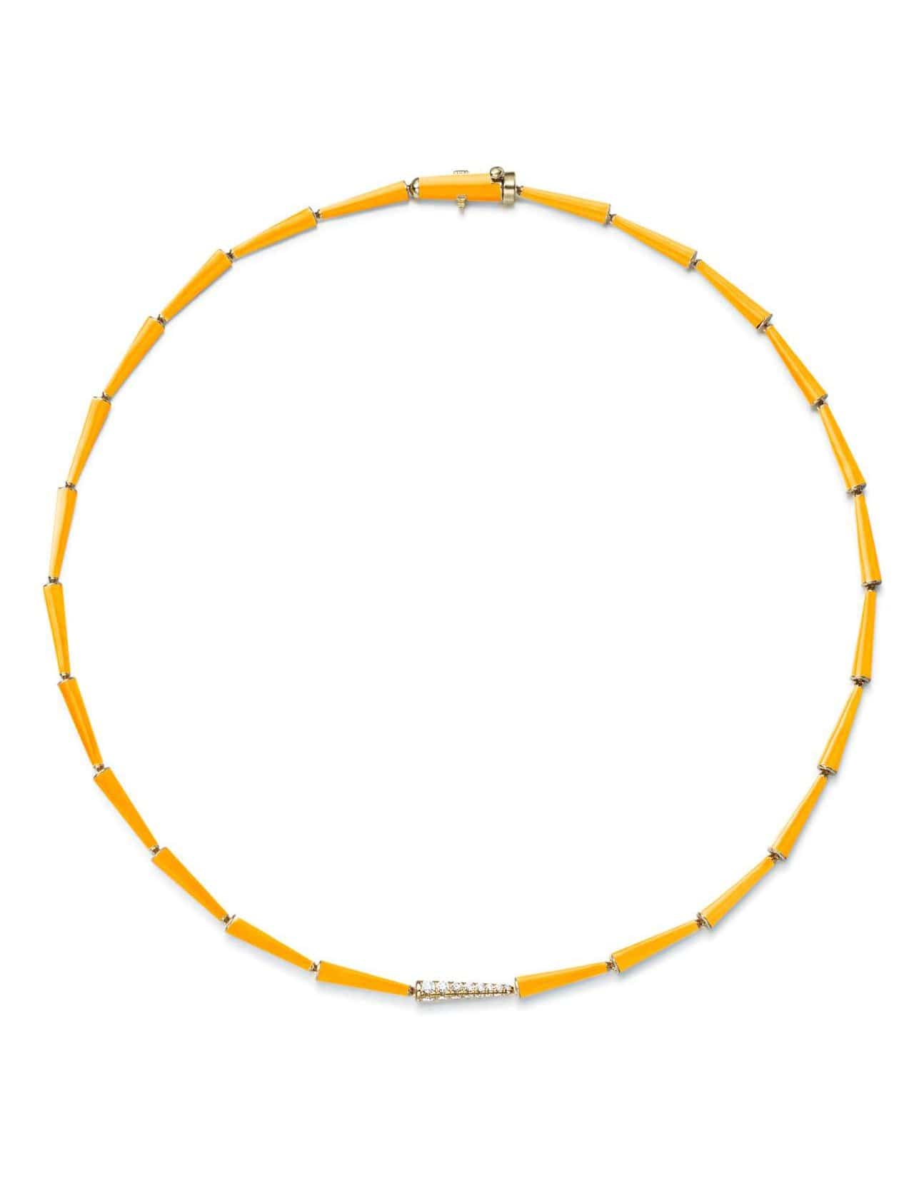 MELISSA KAYE-Lola Neon Orange Enamel Linked Necklace-YELLOW GOLD
