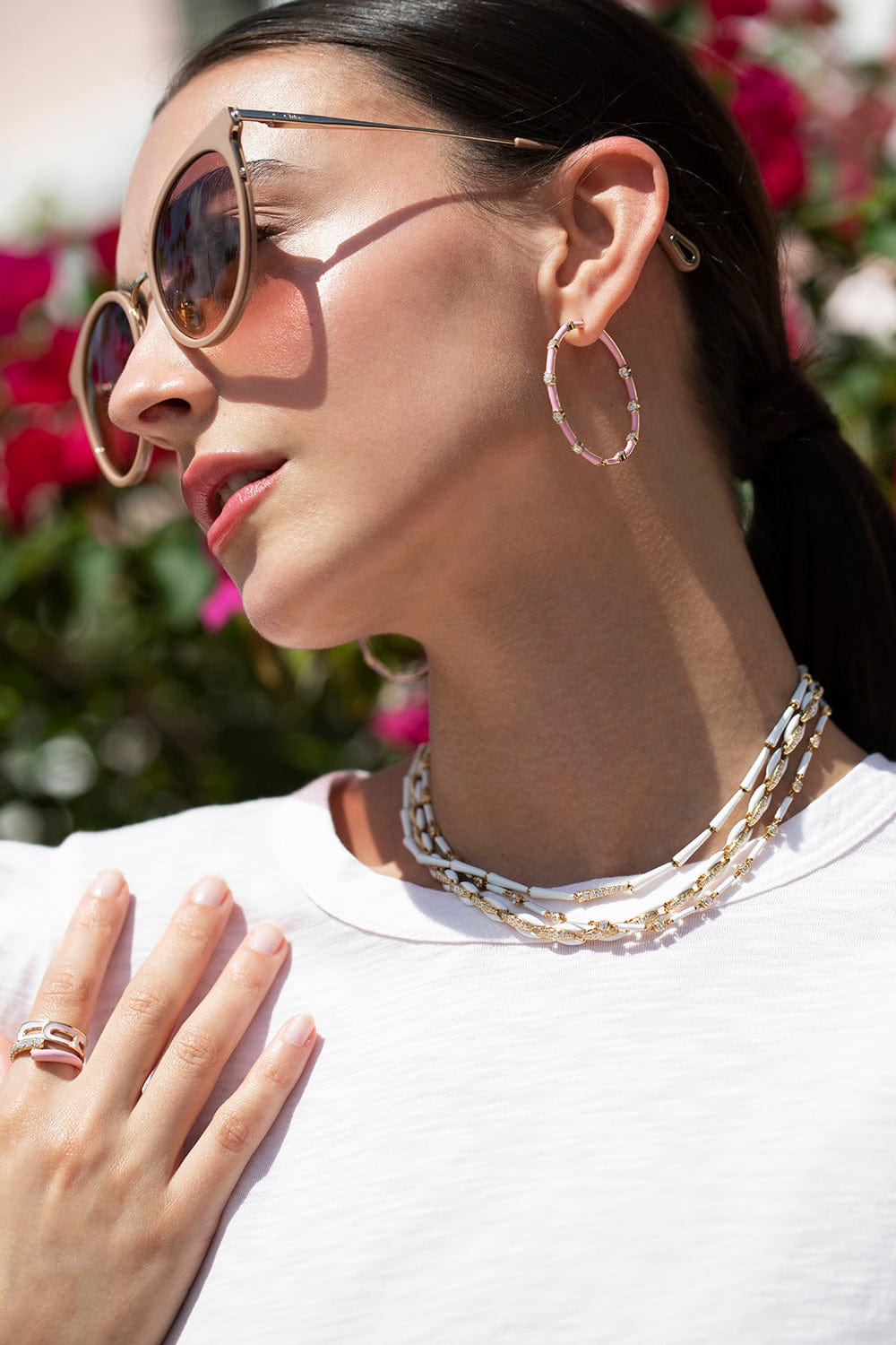 MELISSA KAYE-White Enamel Zea Linked Necklace-YELLOW GOLD