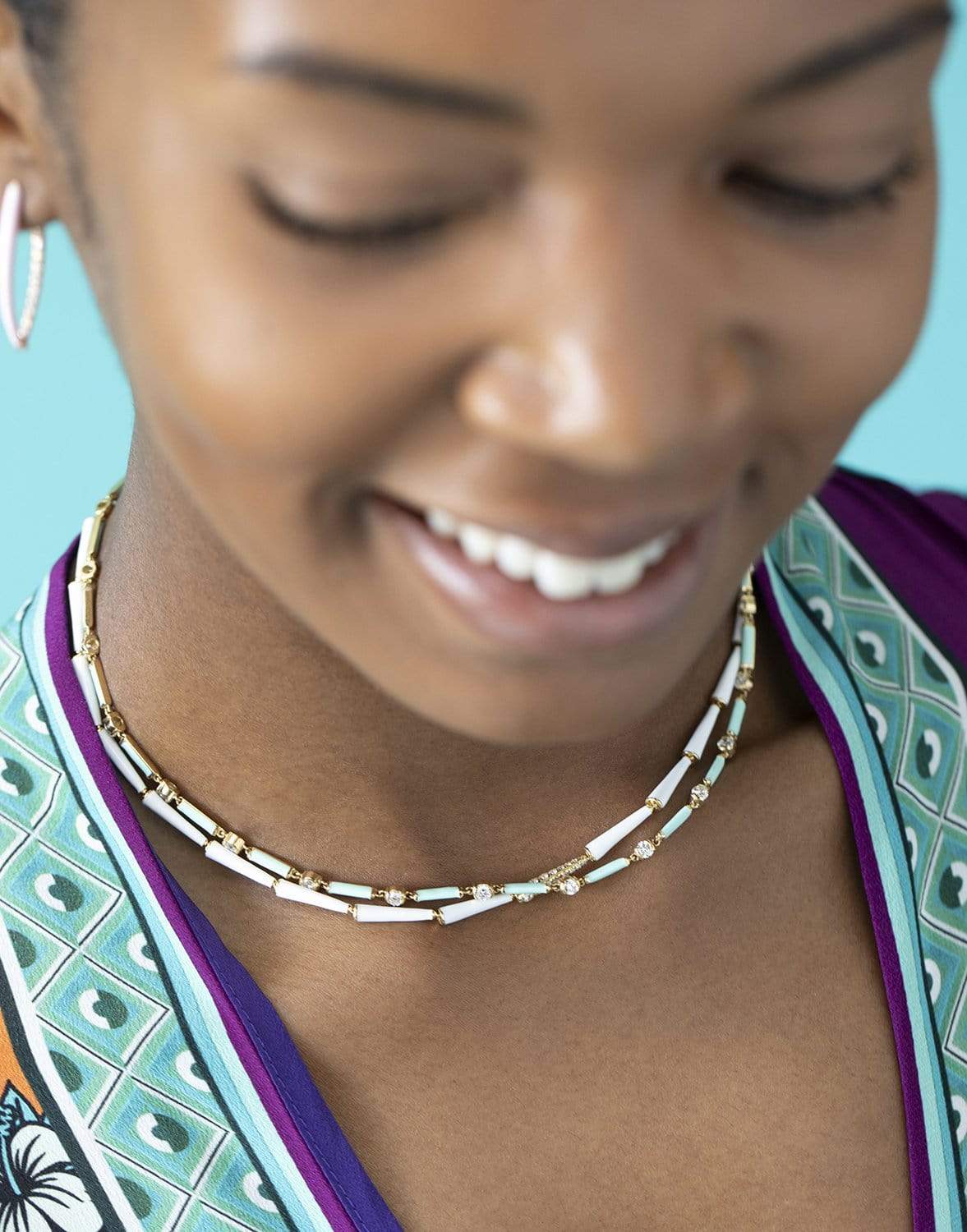MELISSA KAYE-Zea Linked Pastel Green Necklace-YELLOW GOLD