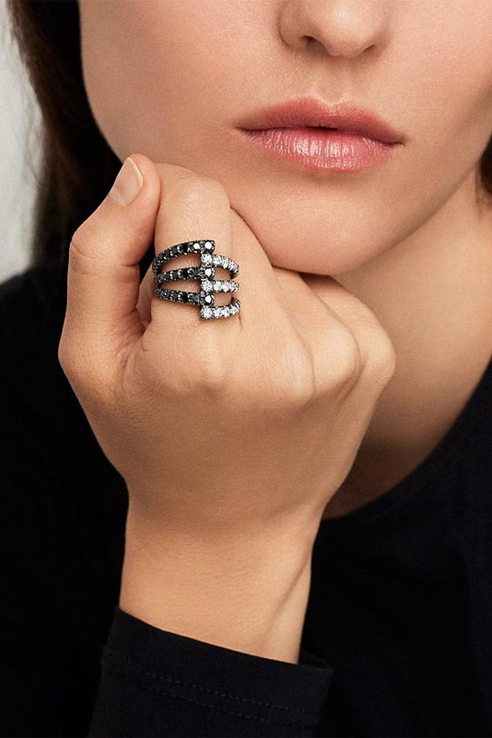 MELISSA KAYE-Lola Triple Ring-BLACK GOLD