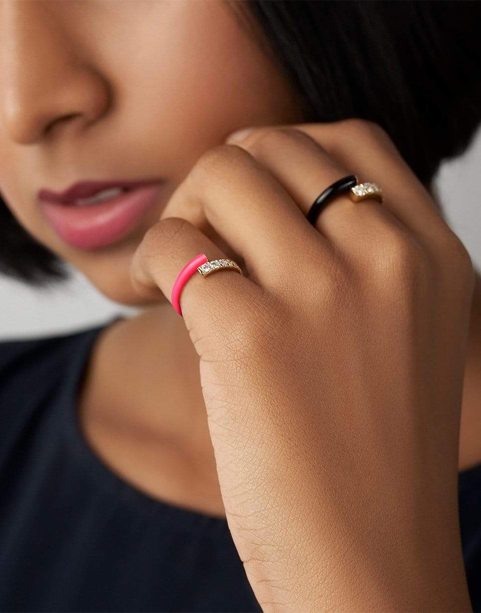 MELISSA KAYE-Lola Pink Enamel and Diamond Ring-ROSE GOLD