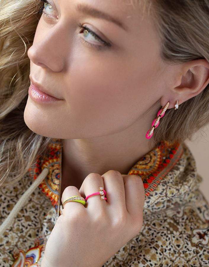 MELISSA KAYE-Aria Pink Enamel and Diamond Moon Ring-ROSE GOLD