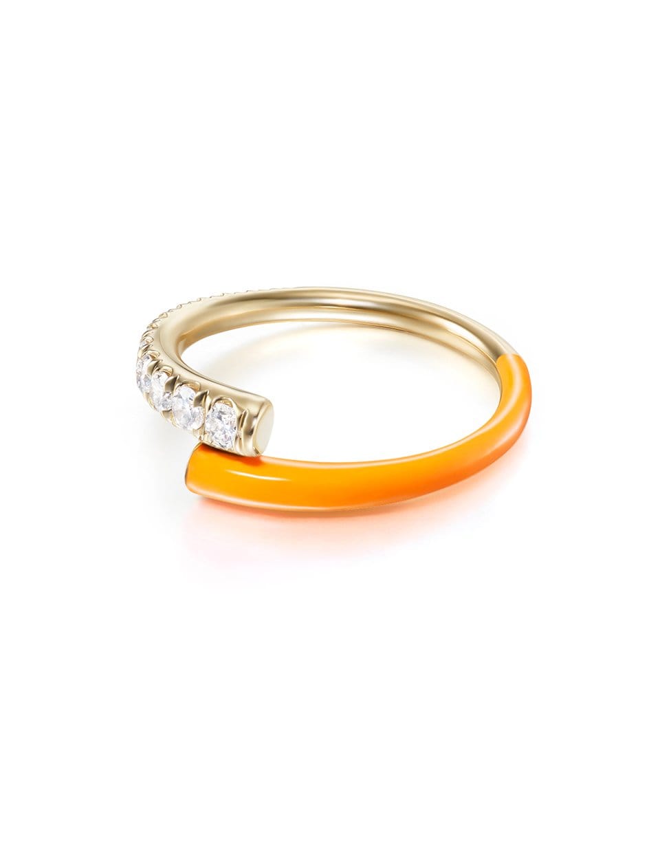 MELISSA KAYE-Lola Orange Enamel and Diamond Ring-YELLOW GOLD
