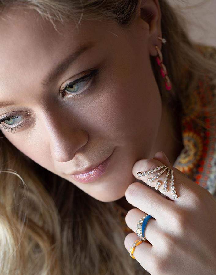 MELISSA KAYE-Ada Neon Orange Enamel and Diamond Pinky Ring-YELLOW GOLD