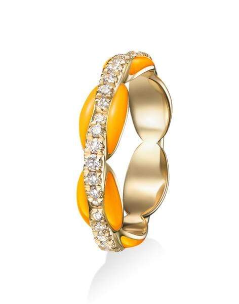 MELISSA KAYE-Ada Neon Orange Enamel and Diamond Pinky Ring-YELLOW GOLD