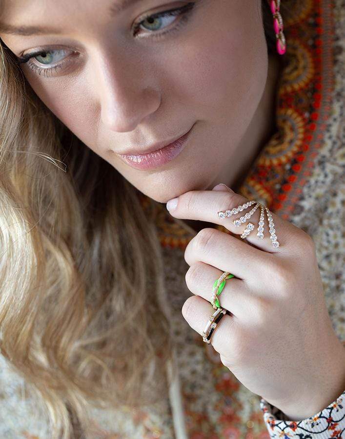 MELISSA KAYE-Ada Green Enamel and Diamond Ring-YELLOW GOLD