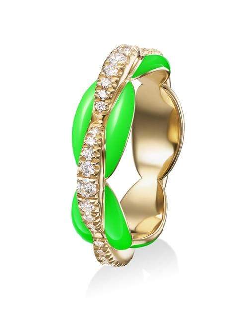MELISSA KAYE-Ada Green Enamel and Diamond Ring-YELLOW GOLD