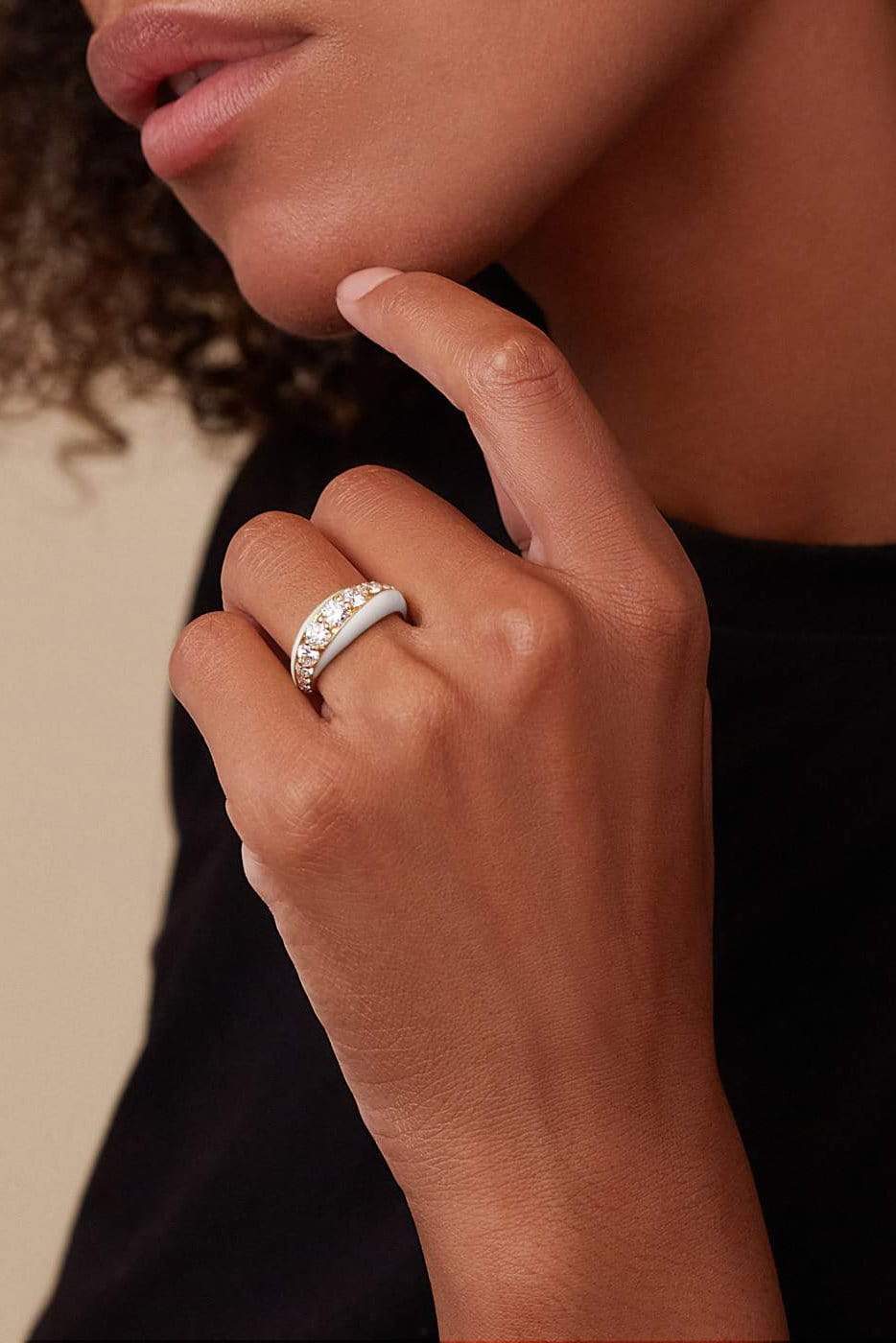 MELISSA KAYE-White Diamond Remi Ring-YELLOW GOLD