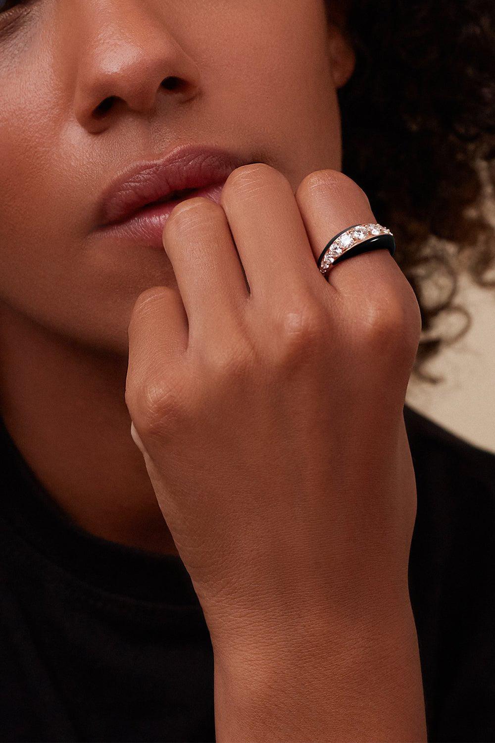 MELISSA KAYE-Black Diamond Remi Ring-YELLOW GOLD