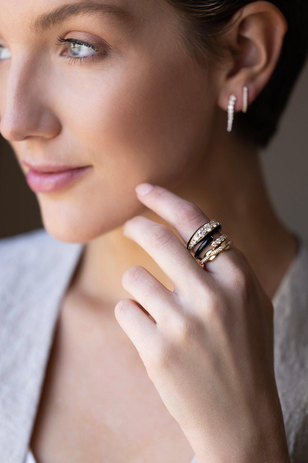 MELISSA KAYE-Black Diamond Remi Ring-YELLOW GOLD