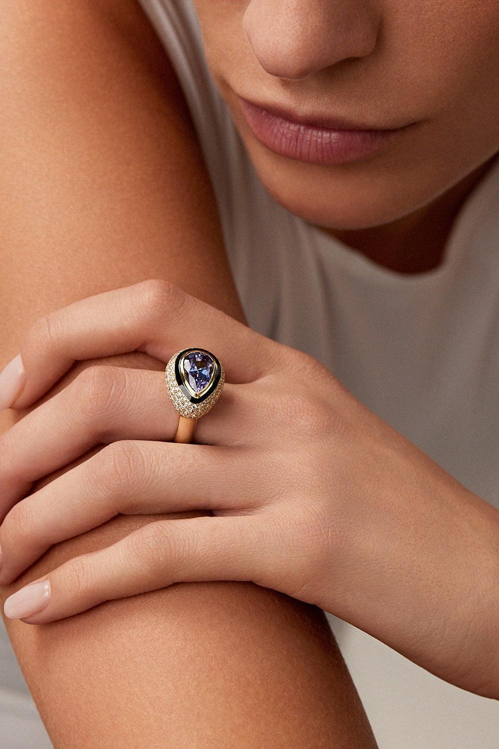 Black Lenox Bubble Ring-YELLOW GOLD-7-JEWELRYFINE JEWELRING-MELISSA KAYE