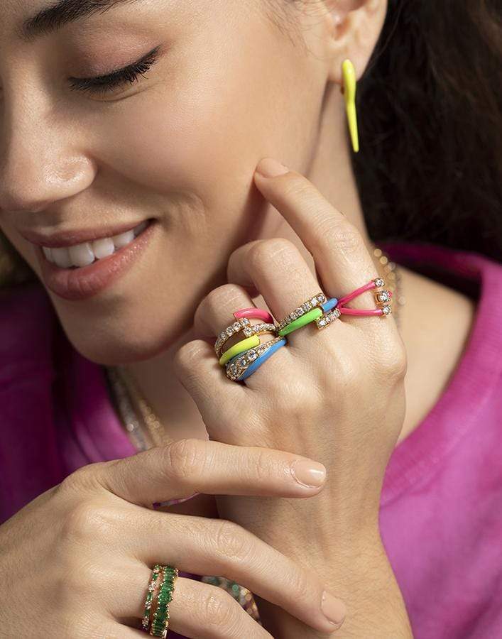 MELISSA KAYE-Lola Double Enamel and Diamond Ring-YELLOW GOLD