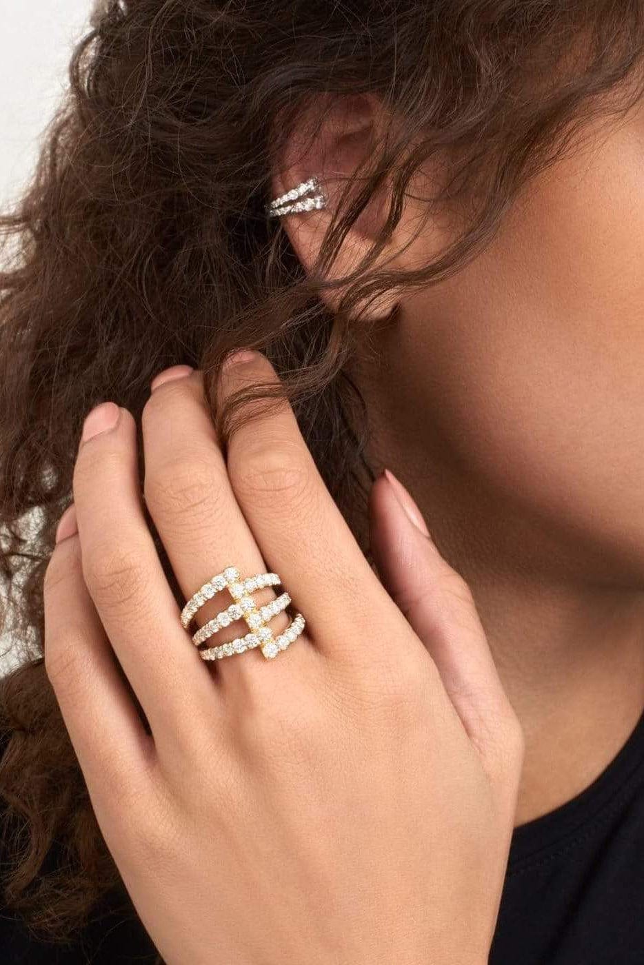MELISSA KAYE-Lola Triple Ring-YELLOW GOLD