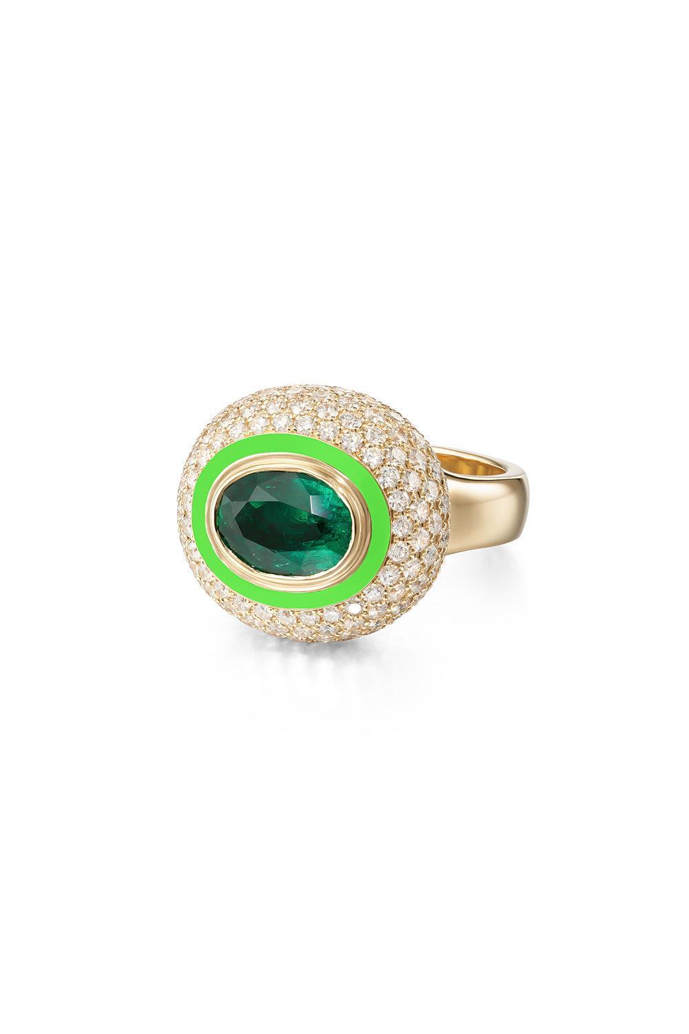 Neon Green Lenox Bubble Ring-YELLOW GOLD-7-JEWELRYFINE JEWELRING-MELISSA KAYE