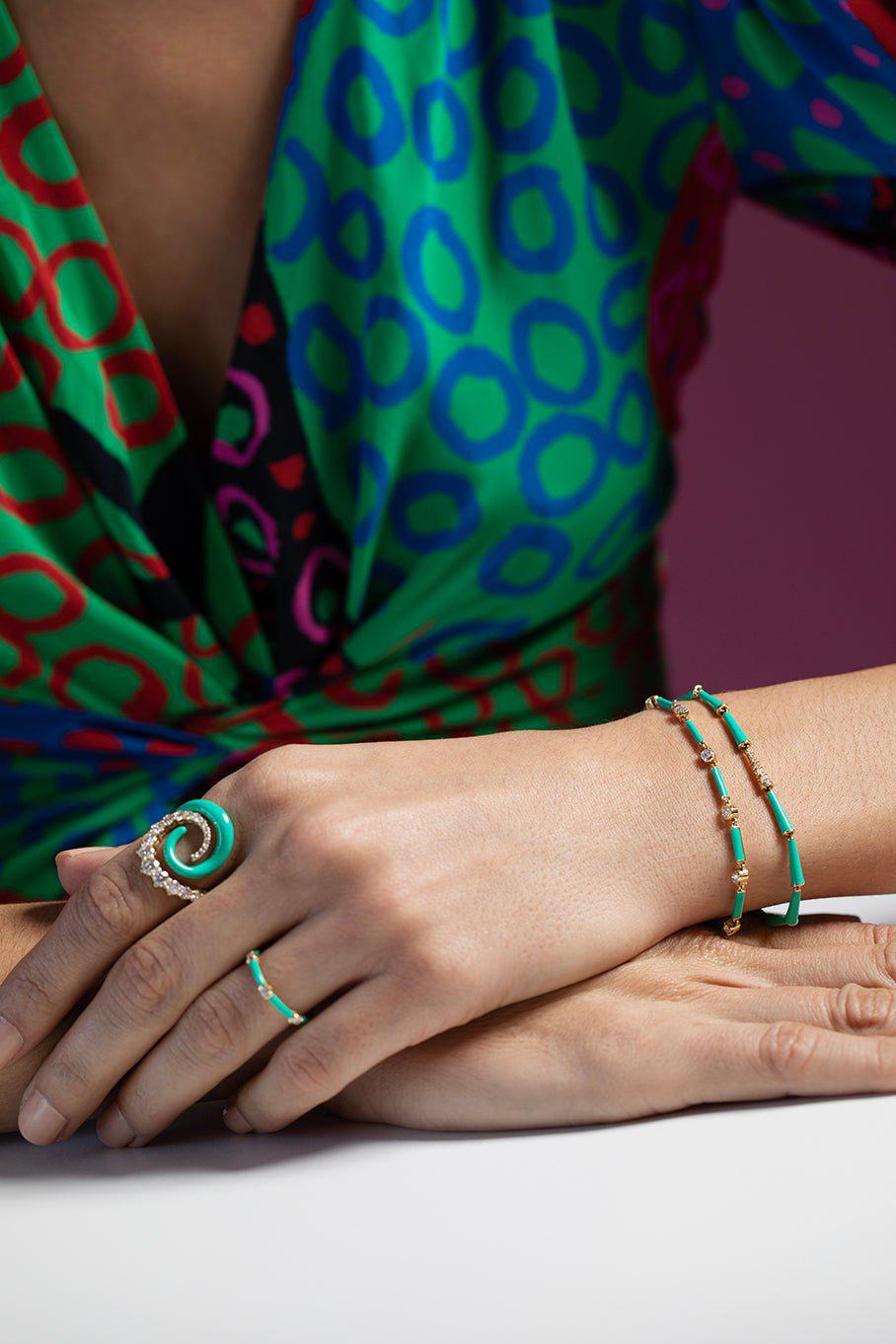 MELISSA KAYE-Riley Swirl Ring - Turquoise-YELLOW GOLD