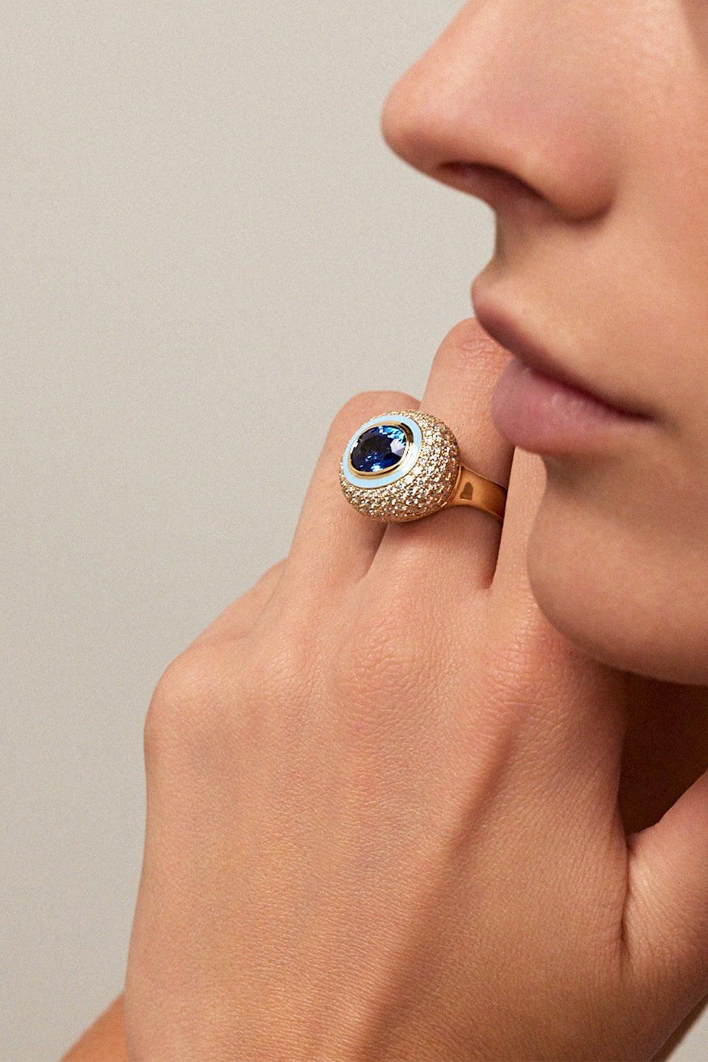 MELISSA KAYE-Lenox Blue Sapphire Bubble Ring-YELLOW GOLD