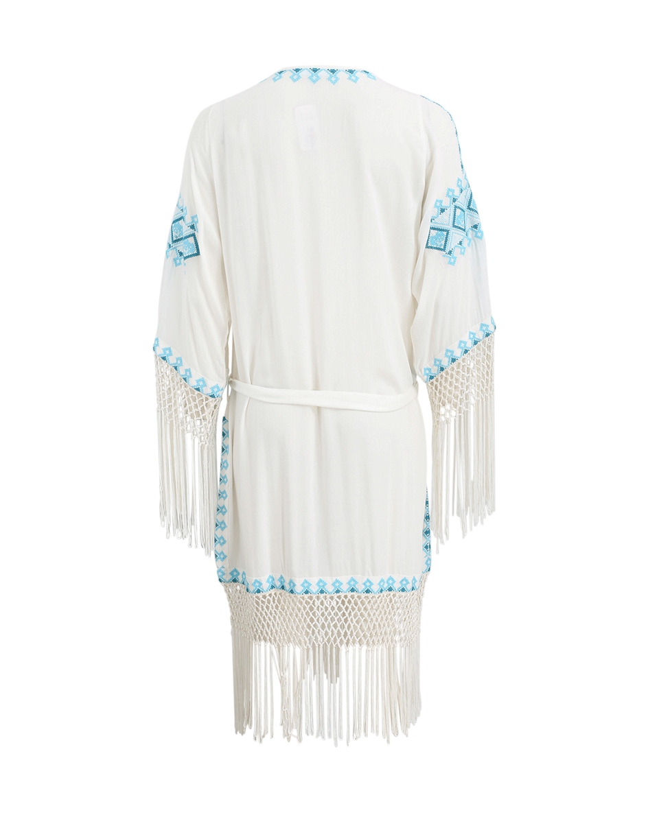 MELISSA ODABASH-Fringe Kimono-CRM/TEAL