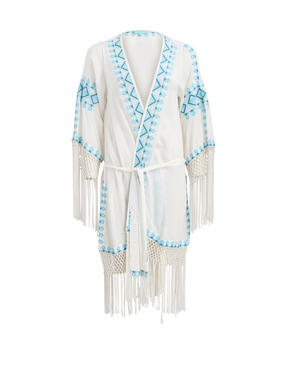 MELISSA ODABASH-Fringe Kimono-CRM/TEAL