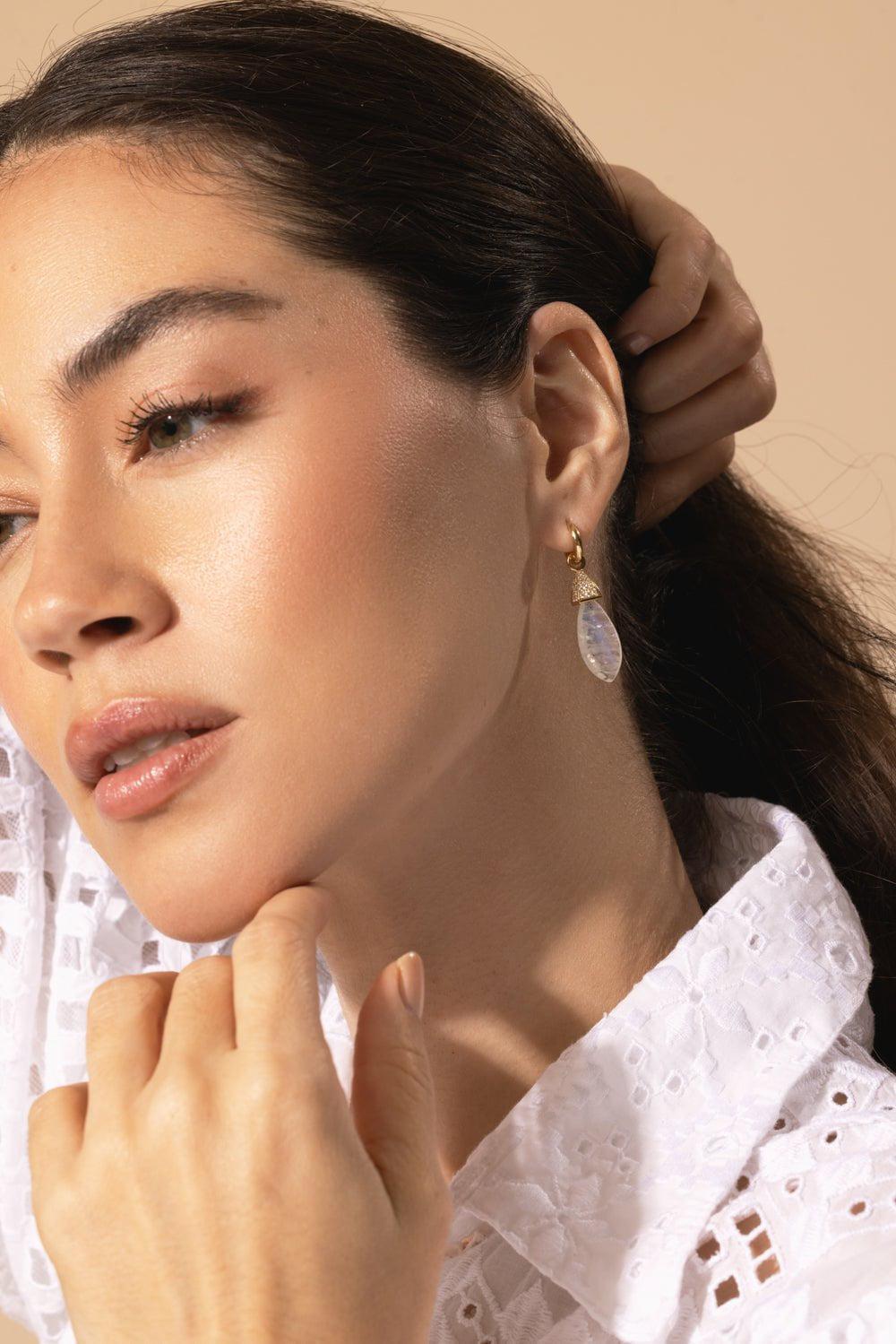 MEREDITH YOUNG-Moondance Huggie Diamond Drop Earrings-YELLOW GOLD
