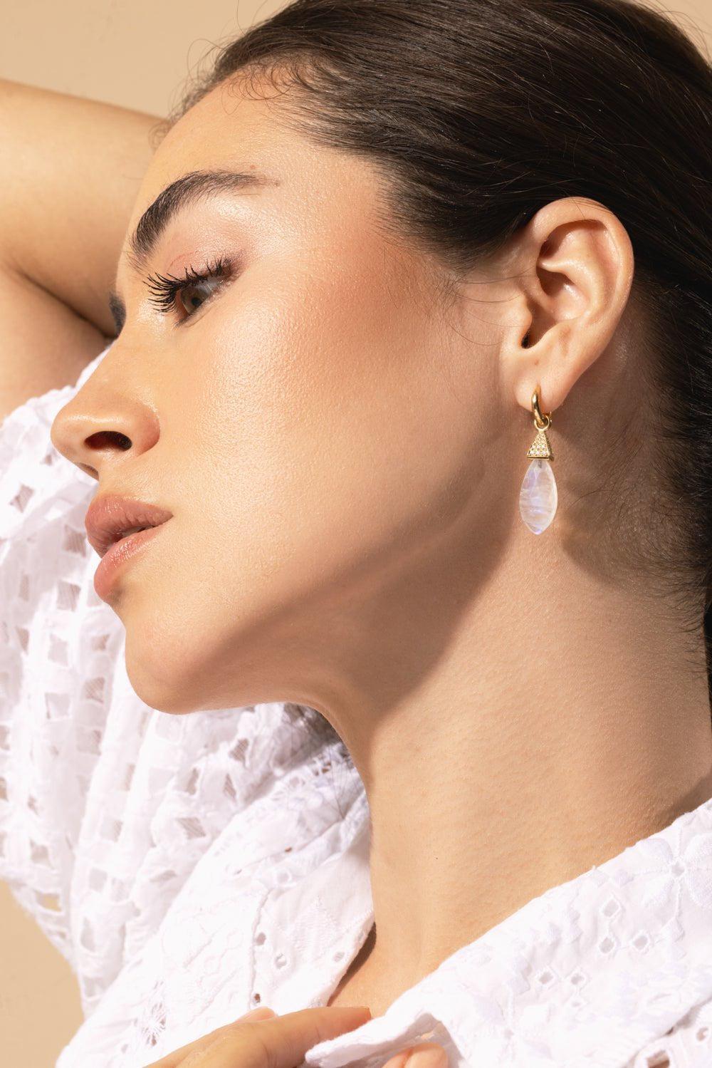 MEREDITH YOUNG-Moondance Huggie Diamond Drop Earrings-YELLOW GOLD