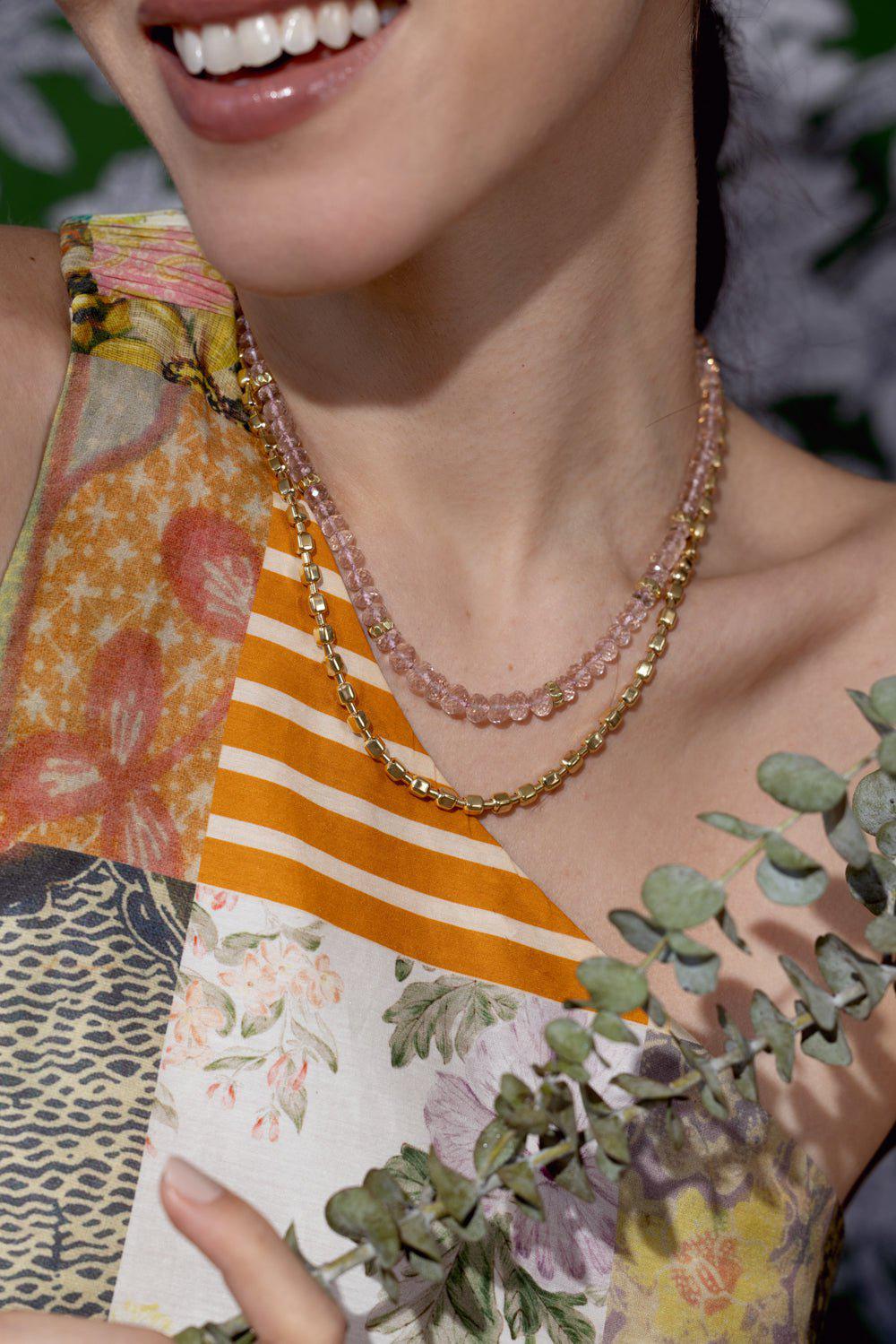 MEREDITH YOUNG-Blush Morganite Bead Necklace-YELLOW GOLD