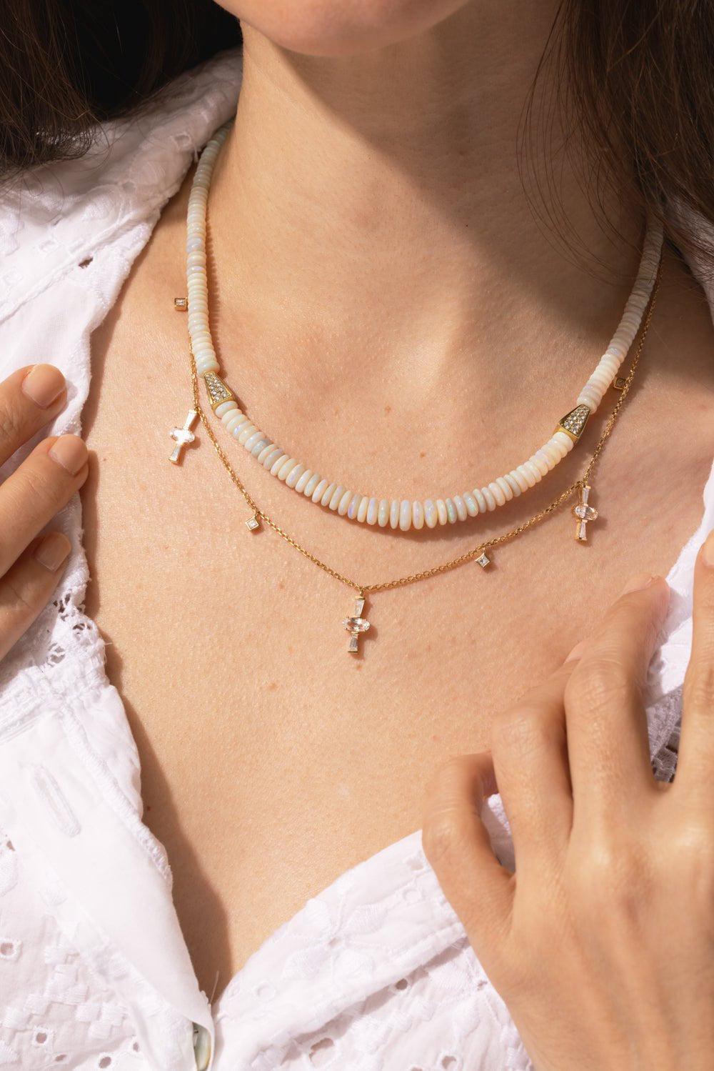MEREDITH YOUNG-White Opal Diamond Necklace-YELLOW GOLD