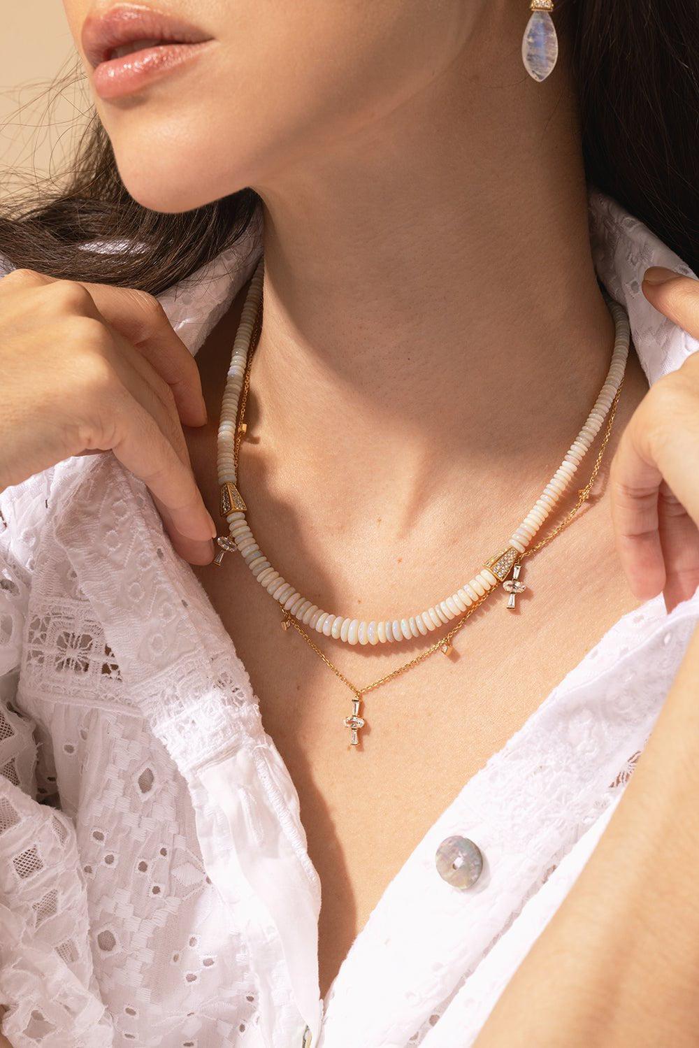 MEREDITH YOUNG-White Opal Diamond Necklace-YELLOW GOLD