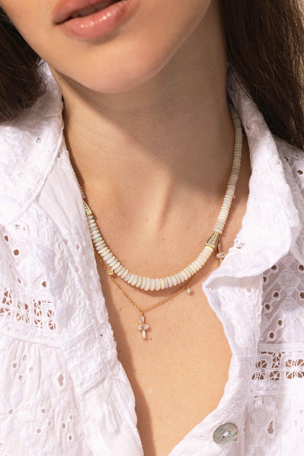 MEREDITH YOUNG-White Opal Diamond Necklace-YELLOW GOLD