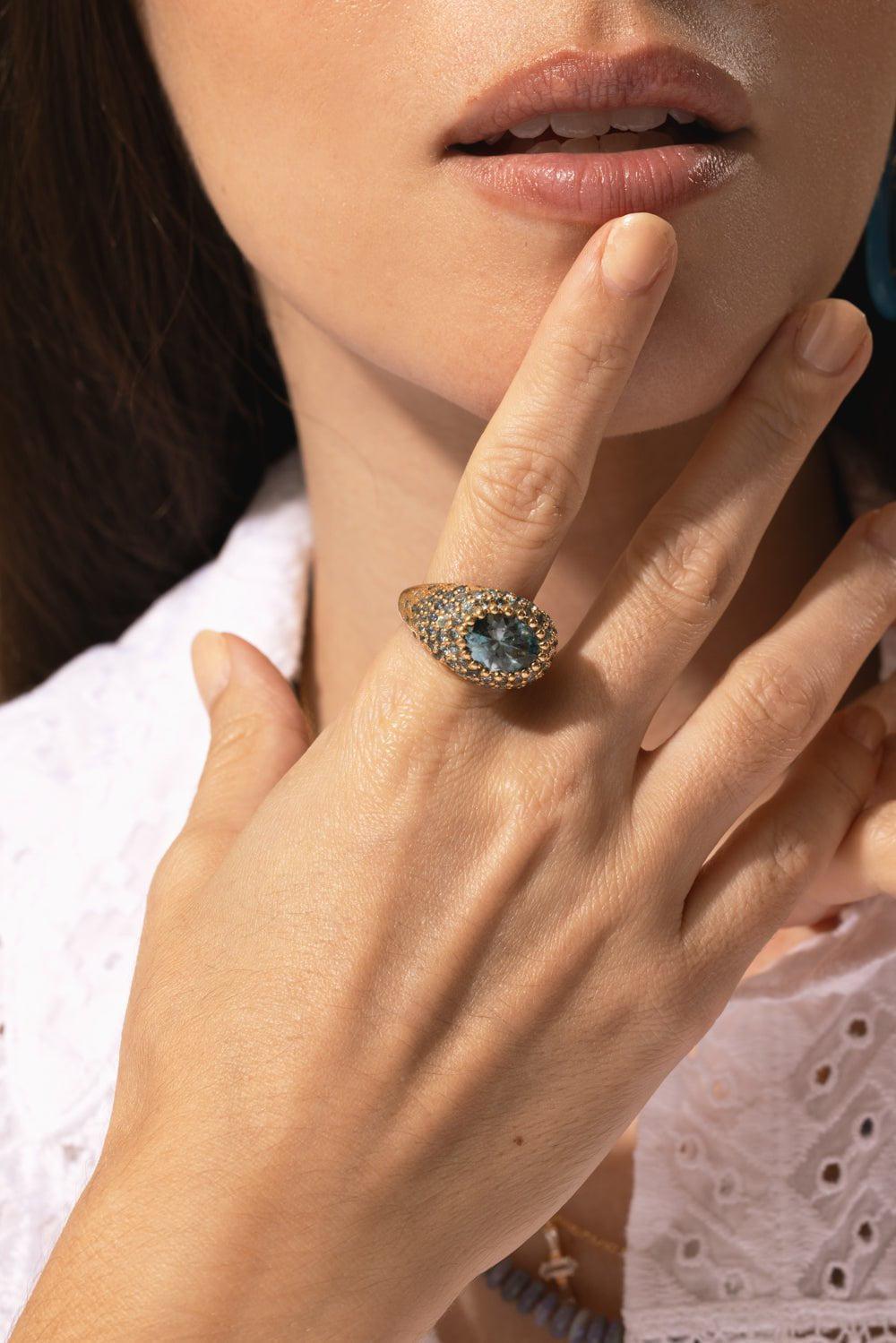 MEREDITH YOUNG-Clear Skies Zircon Sapphire Ring-YELLOW GOLD